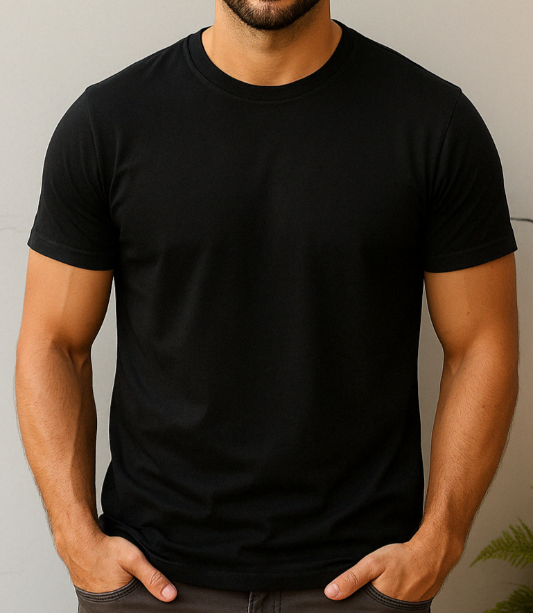 T-Shirt – Schwarz mit deinem Logo – Front & Rücken Druck