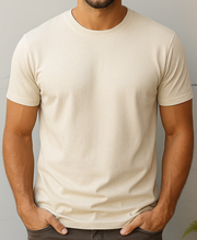 T-Shirt – Creme mit deinem Logo – Front & Rücken Druck