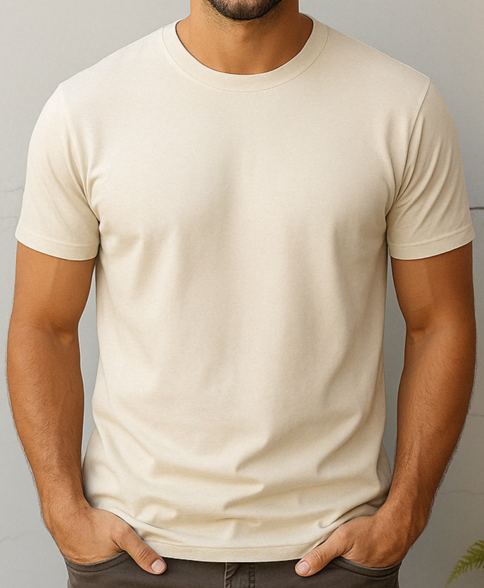 T-Shirt – Creme mit deinem Logo – Front & Rücken Druck