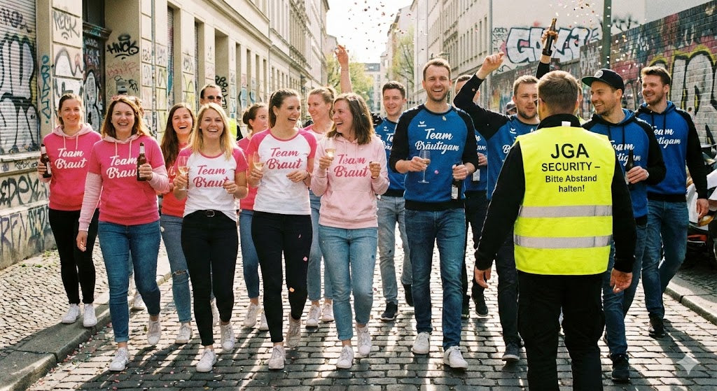 JGA 2026: Warum bedruckte Warnwesten und Hoodies der absolute Party-Hit sind