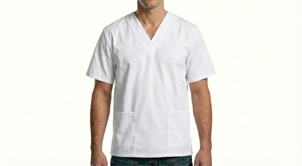 HD Style: Medizinische Schlupfkasack - Weiß mit deinem Logo – Front & Rücken