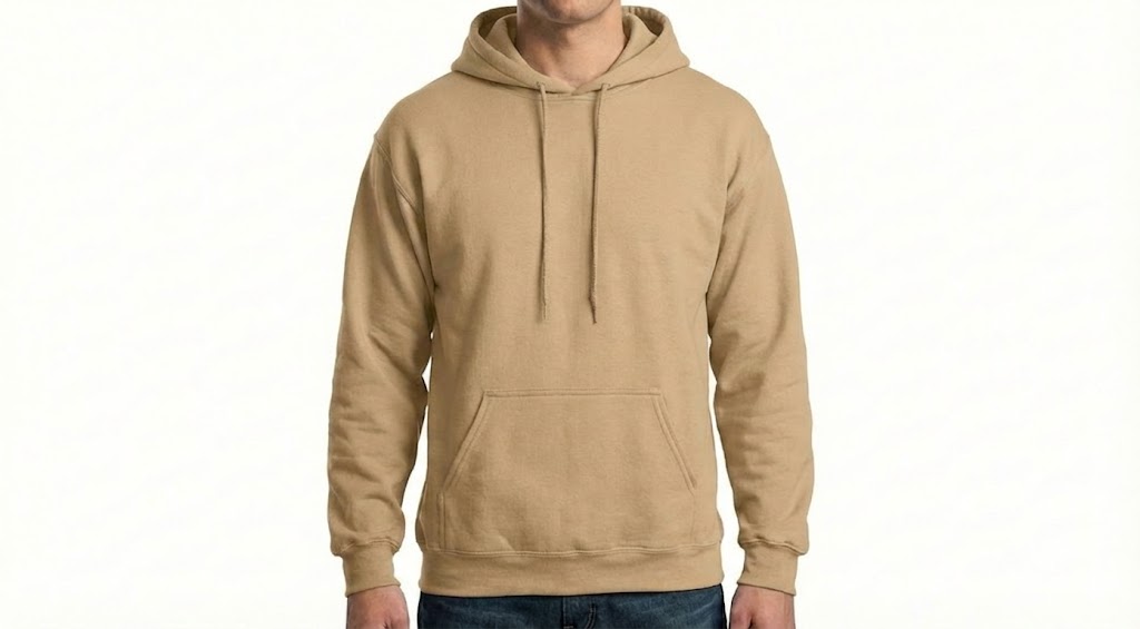 HD Style: Hoodie – Hellbraun mit deinem Logo – Front & Rücken Druck