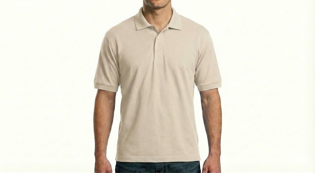 HD Style: Poloshirt – Creme mit deinem Logo – Front & Rücken Druck