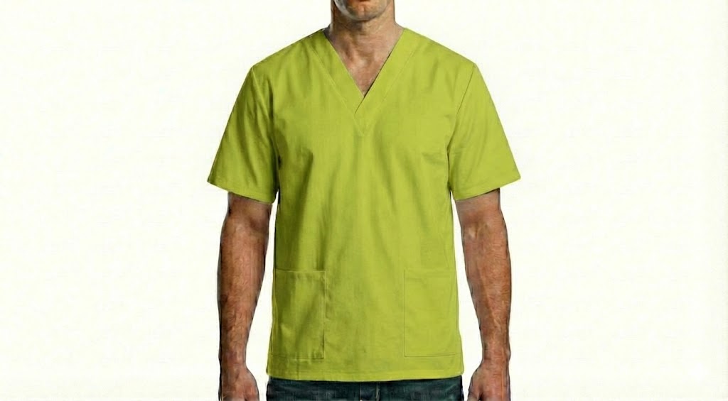 HD Style: Medizinische Schlupfkasack - Gelb mit deinem Logo – Front & Rücken Druck