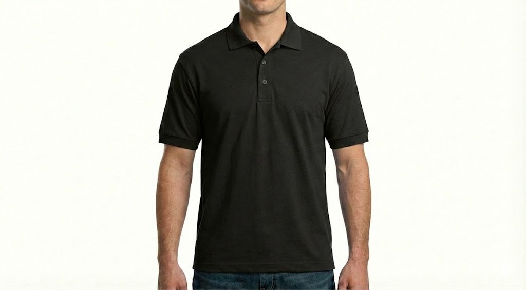 HD Style: Poloshirt – Schwarz mit deinem Logo – Front & Rücken Druck