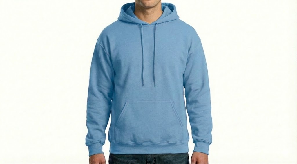 HD Style: Hoodie – Hellblau mit deinem Logo – Front & Rücken Druck