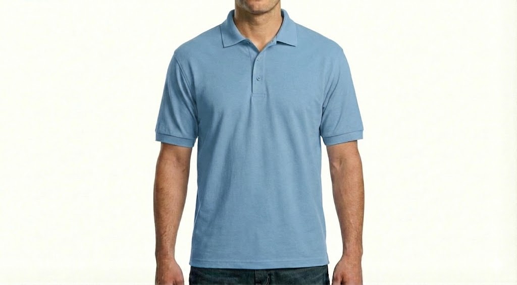 HD Style: Poloshirt – Hellblau mit deinem Logo – Front & Rücken Druck