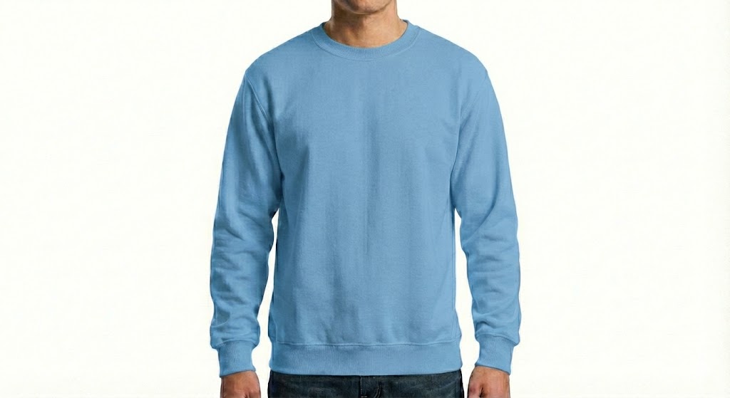 HD Style: Sweatshirt – Hellblau mit deinem Logo – Front & Rücken Druck