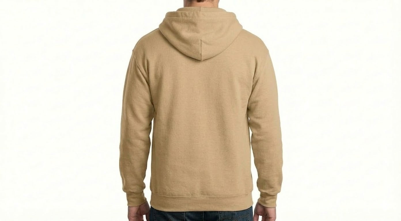 HD Style: Hoodie – Hellbraun mit deinem Logo – Front & Rücken Druck