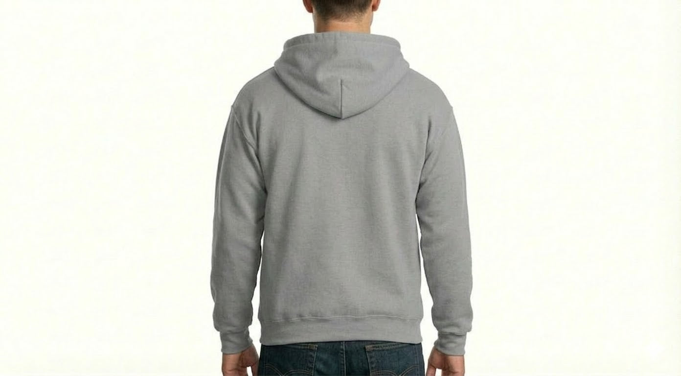 HD Style: Hoodie – Grau mit deinem Logo – Front & Rücken Druck