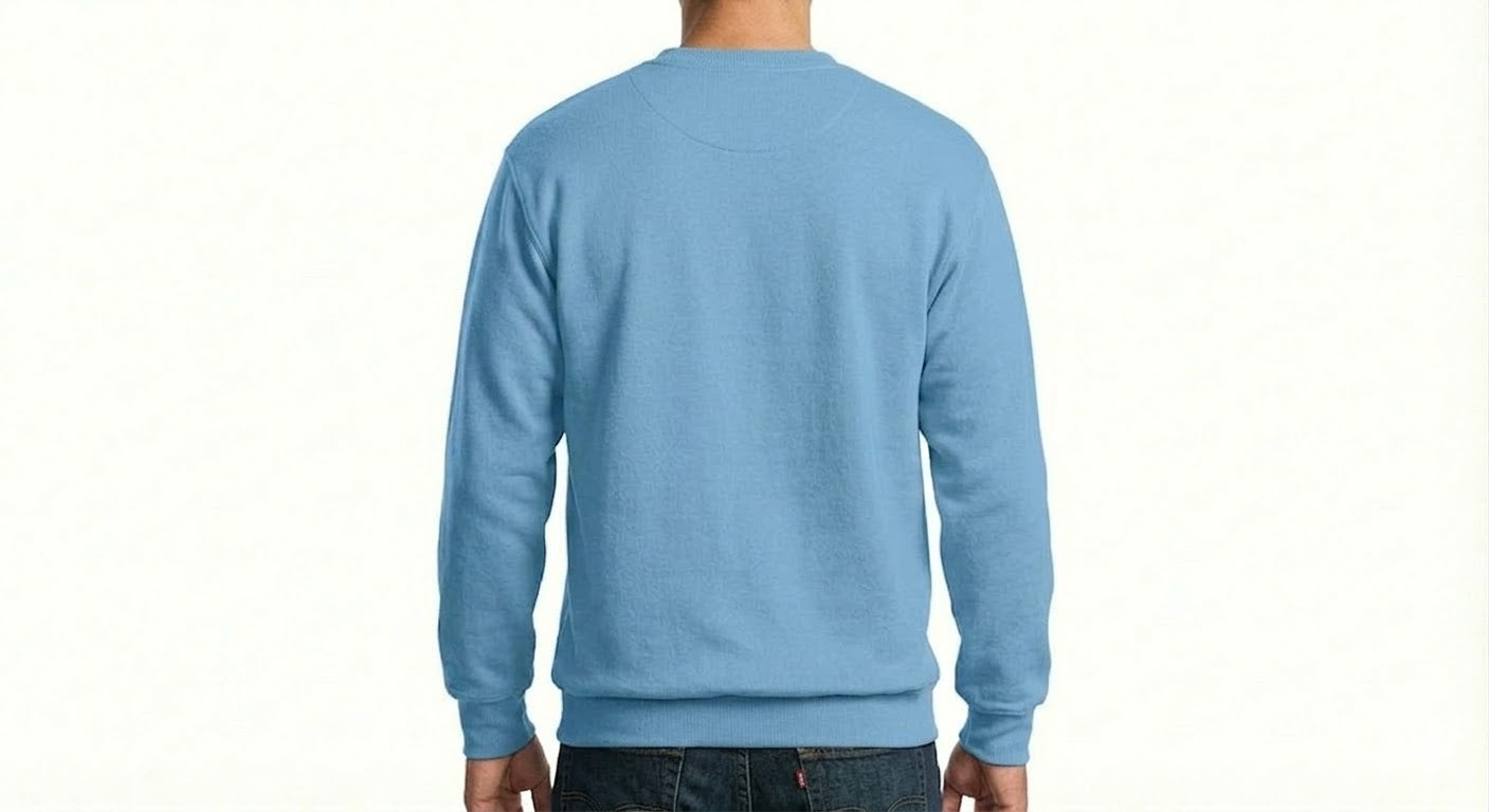 HD Style: Sweatshirt – Hellblau mit deinem Logo – Front & Rücken Druck