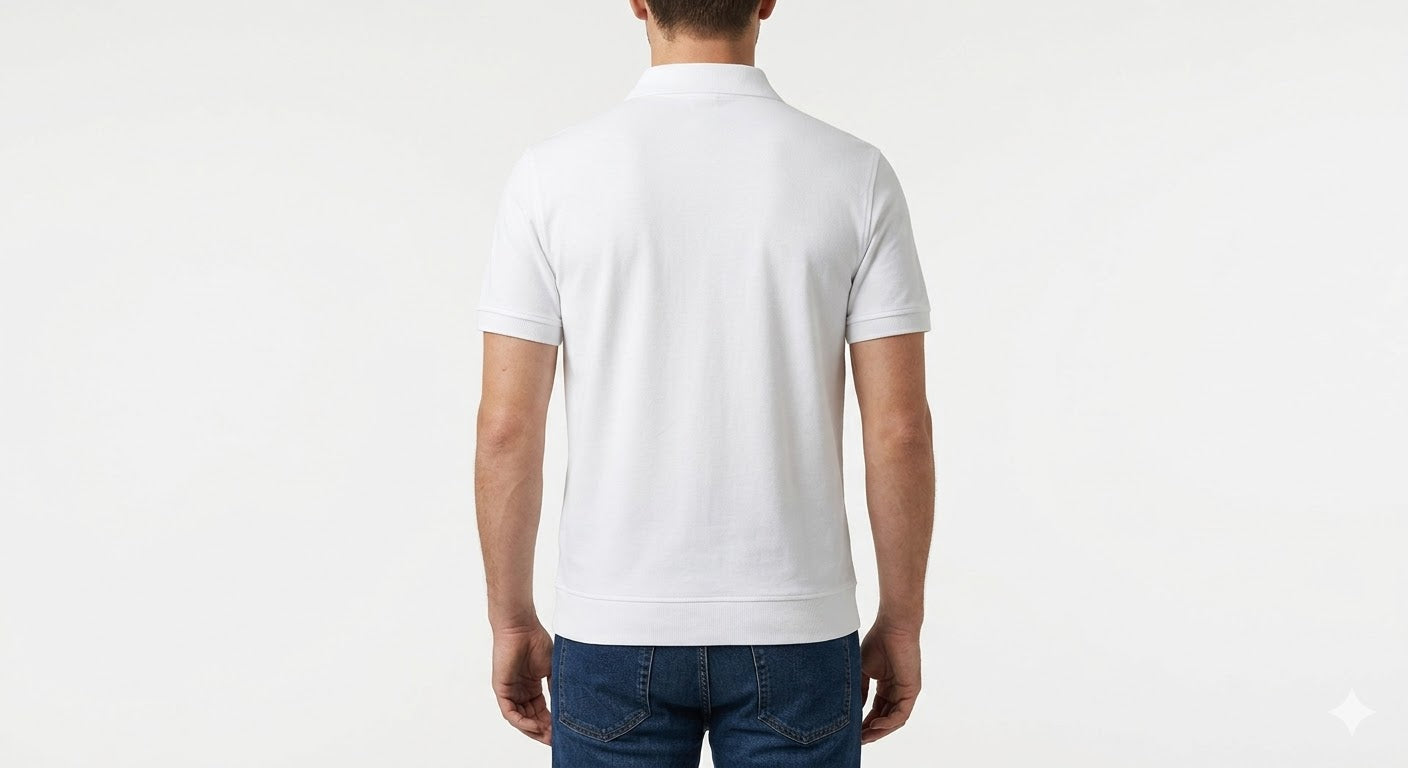 HD Style: Poloshirt – Weiß mit deinem Logo – Front & Rücken Druck