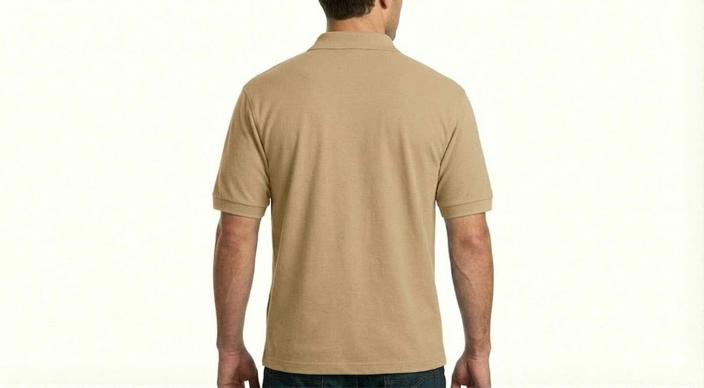 HD Style: Poloshirt – Hellbraun mit deinem Logo – Front & Rücken Druck