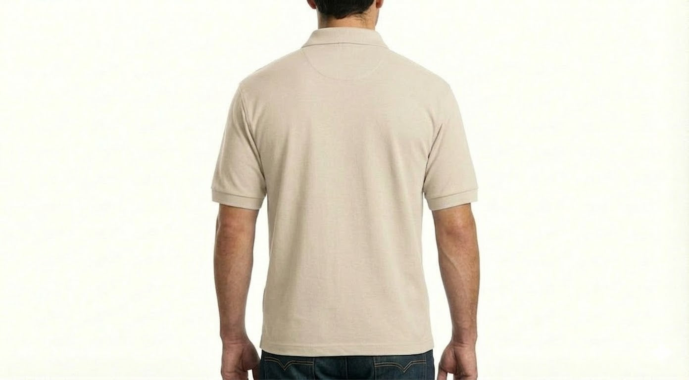 HD Style: Poloshirt – Creme mit deinem Logo – Front & Rücken Druck