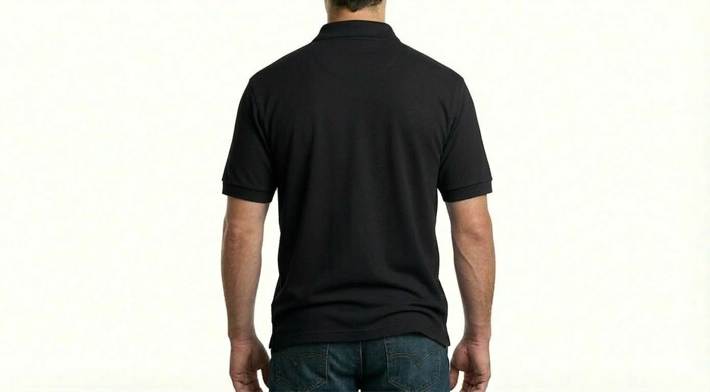 HD Style: Poloshirt – Schwarz mit deinem Logo – Front & Rücken Druck