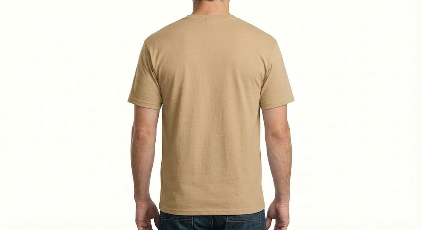 HD Style: T-Shirt – Hellbraun mit deinem Logo – Front & Rücken Druck