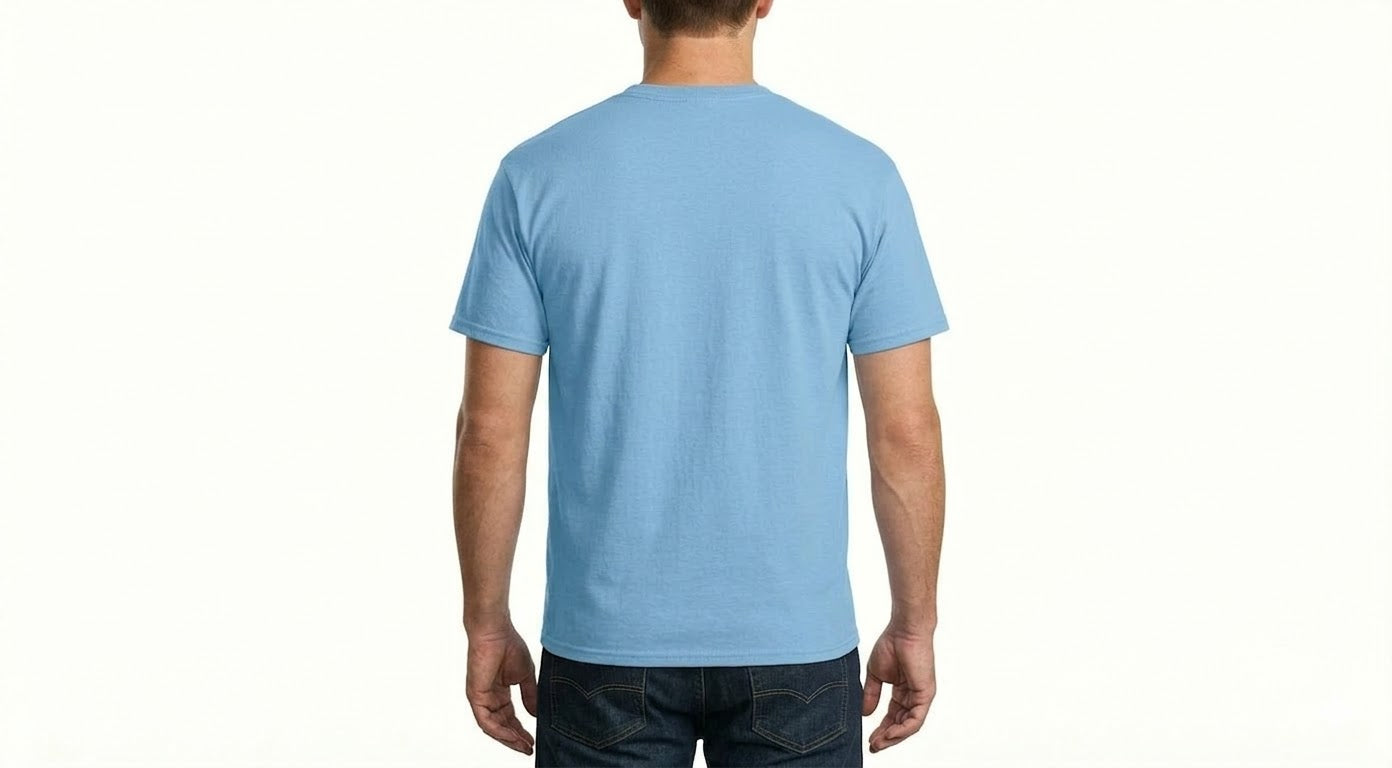 HD Style: T-Shirt – Hellblau mit deinem Logo – Front & Rücken Druck