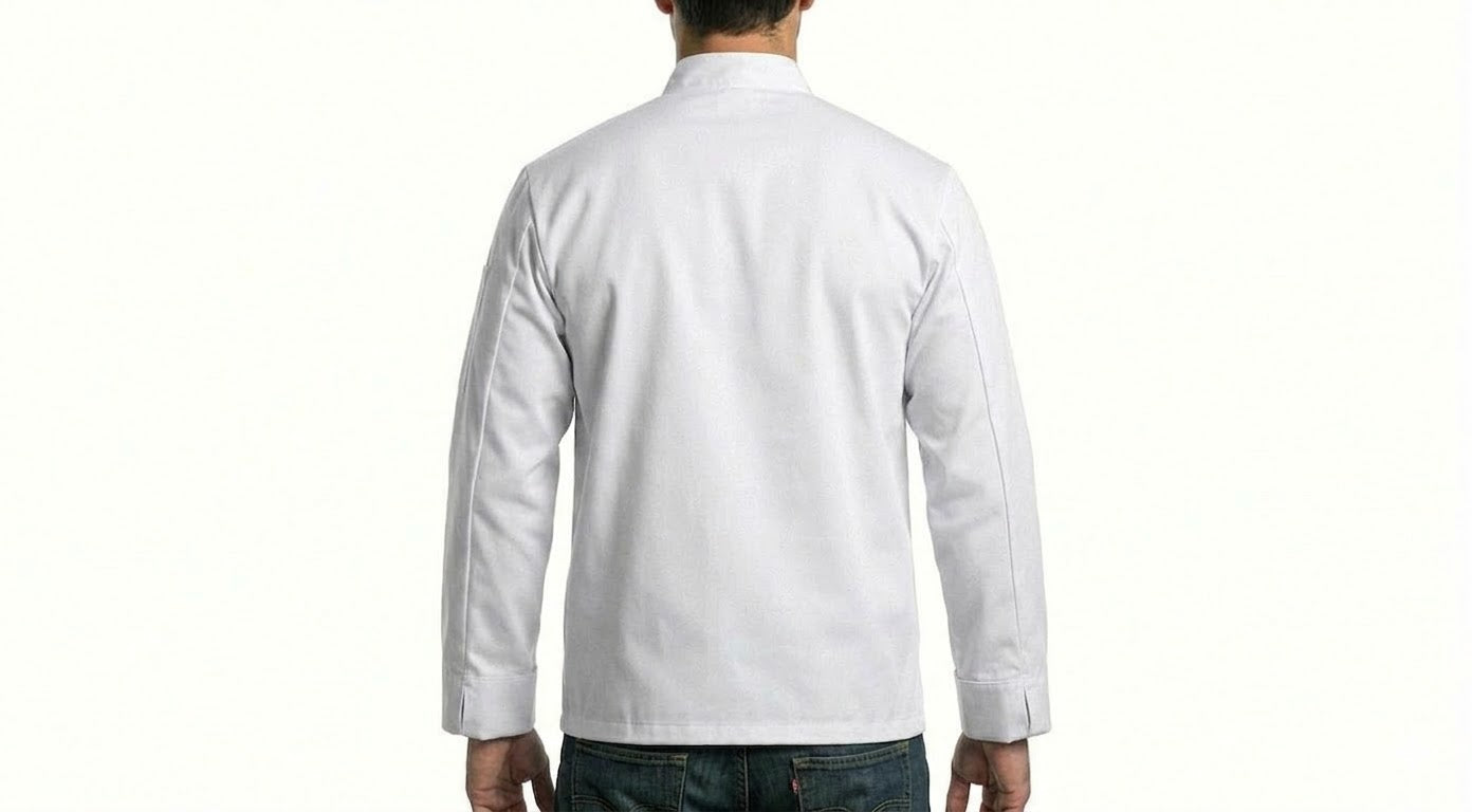 HD Style: Professionelle Kochjacke - Weiß mit deinem Logo – Front & Rücken